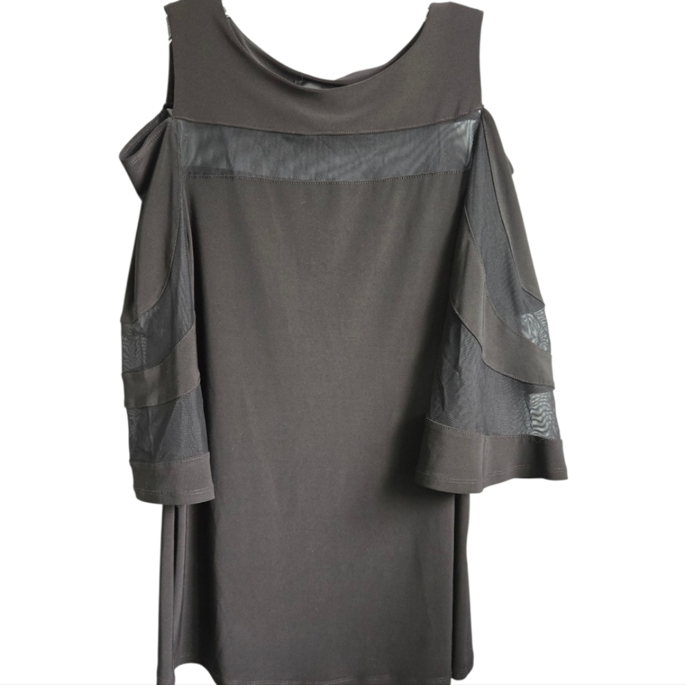 Women's Frank Lyman Design Top Size 8 Black Cold Shoulder